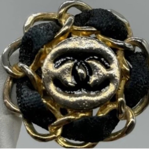 Vintage Authentic Gold Tone Leather Chanel Clip On Earrings - Picture 2 of 3